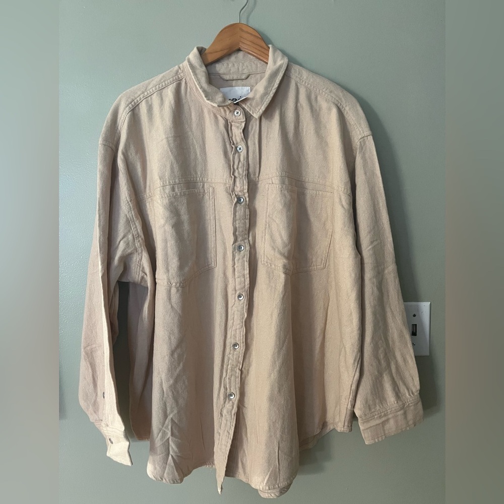 Aerie Light Tan Collared Textured Cotton Shirt Comfy Soft XL NWT